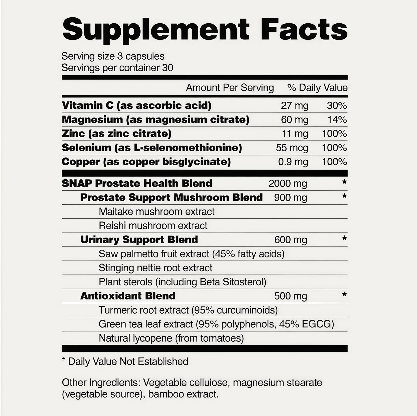 Snap Supplements Prostate Health Supplement - Supports Male Urinary Tract Health, 90 Vegetarian Capsules (30 Servings, 1 Month Supply)