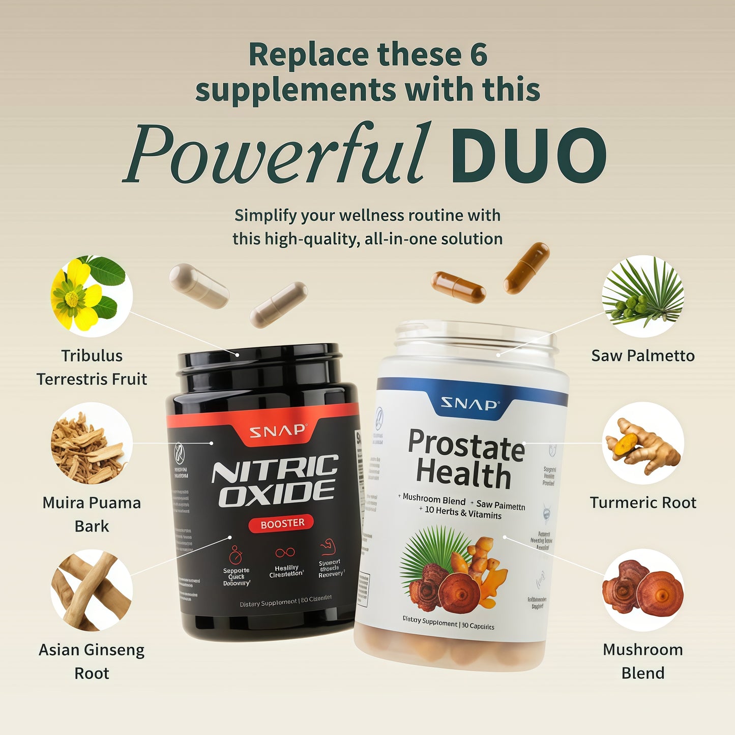 Snap Supplements Prostate Health & Nitric Oxide Supplement Bundle for Men, 90 + 60 Vegetarian Capsules (1 Month Supply)